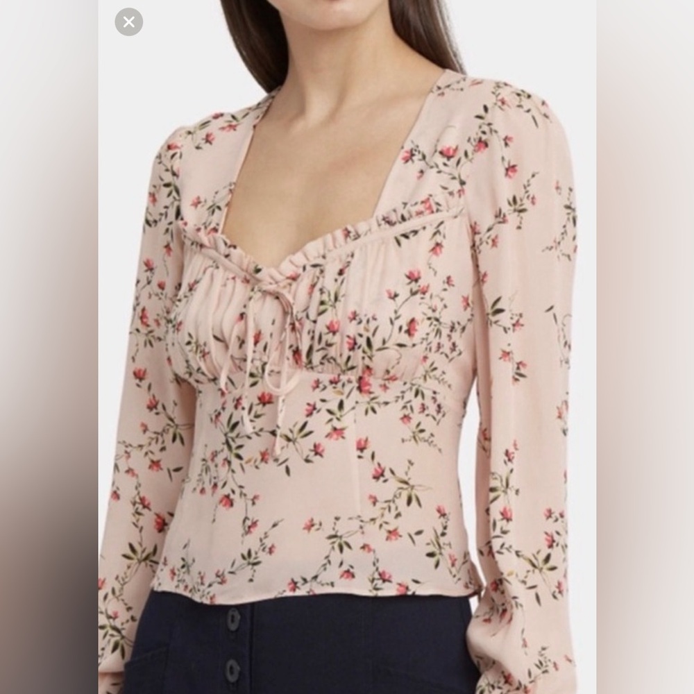 100% silk INTERMIX Blush Floral Tie-Front Long Sleeve Blouse